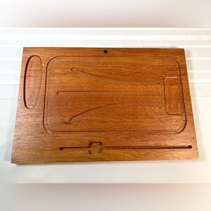 VTG 70s Wooden Tray Mid Century Snack Tray Carved Charcuterie Cheese Board *READ